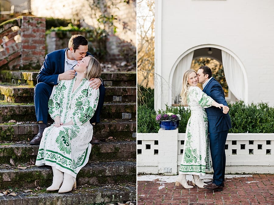 kiss on cheek at maple grove winter engagement 