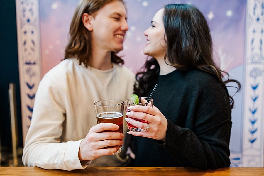 drinking cocktails at marriott hotel engagement