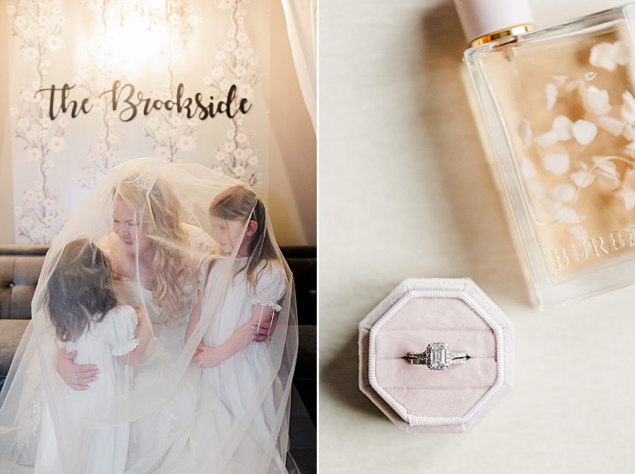 bride and flower girls at the brookside