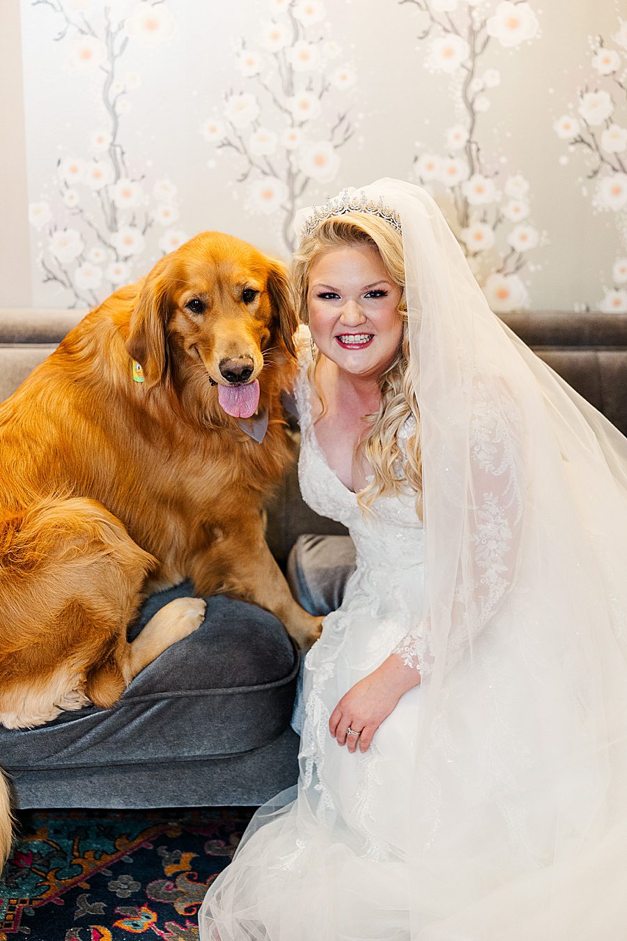 bride and dog at the brookside