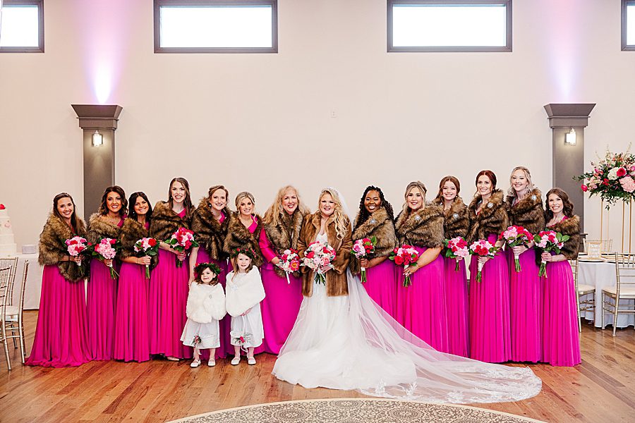 bridal party in brown faux fur