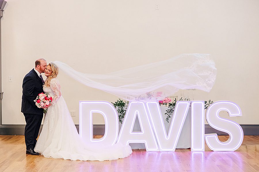 couple by marquee letters at the brookside