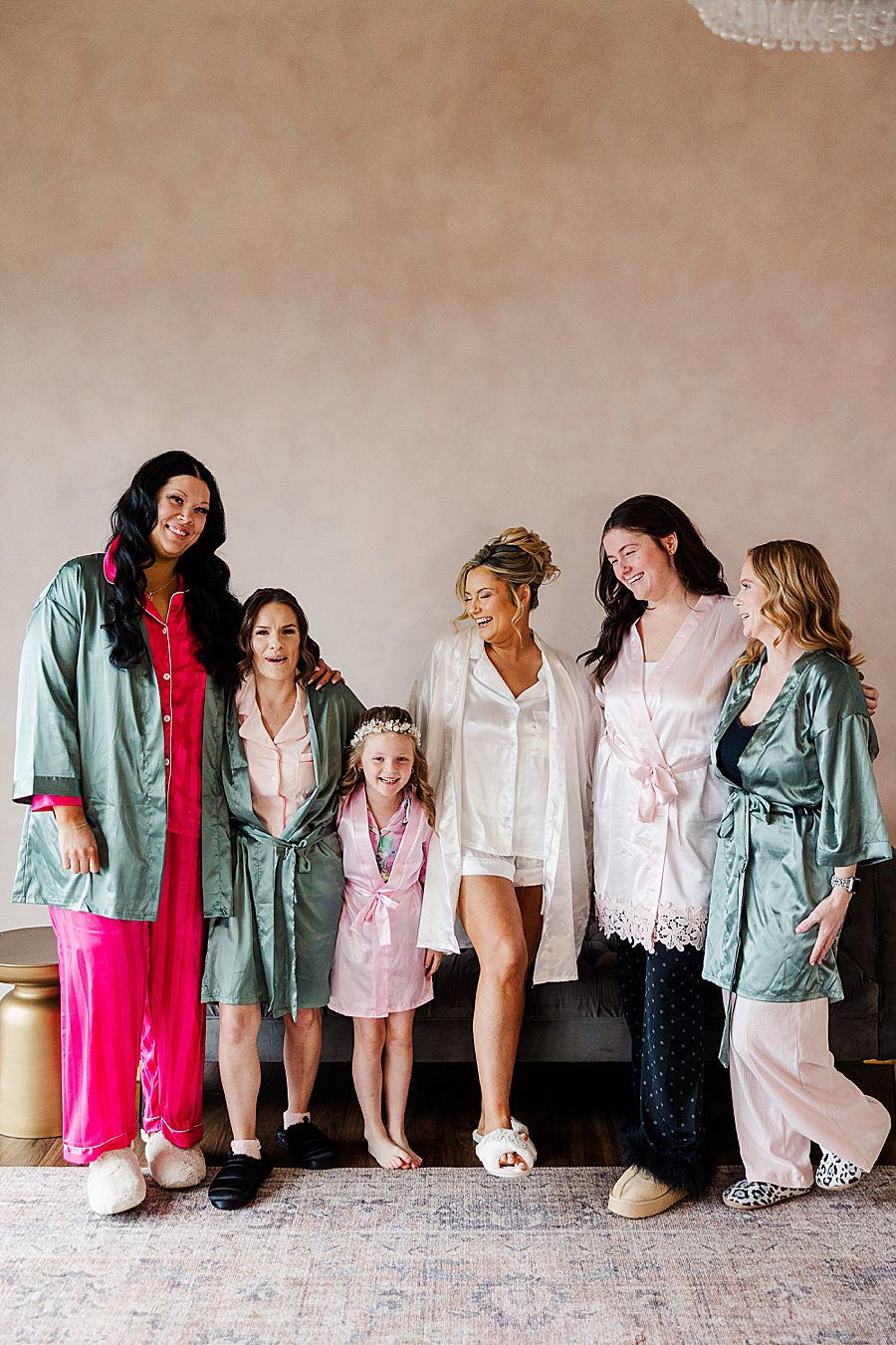 bridesmaids in robes at winter trillium wedding