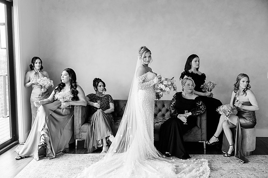 black and white photo of brides and bridesmaids