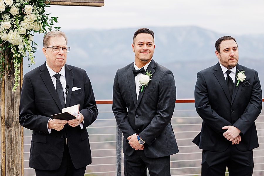 groom seeing bride at winter trillium wedding