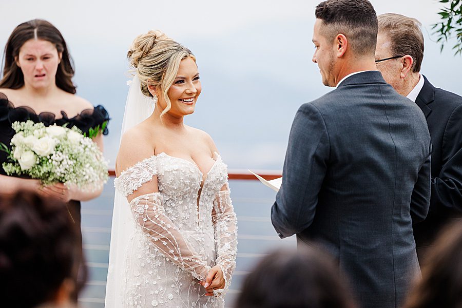 happy bride at winter trillium wedding