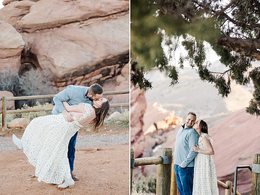 dip kiss at red rocks engagement