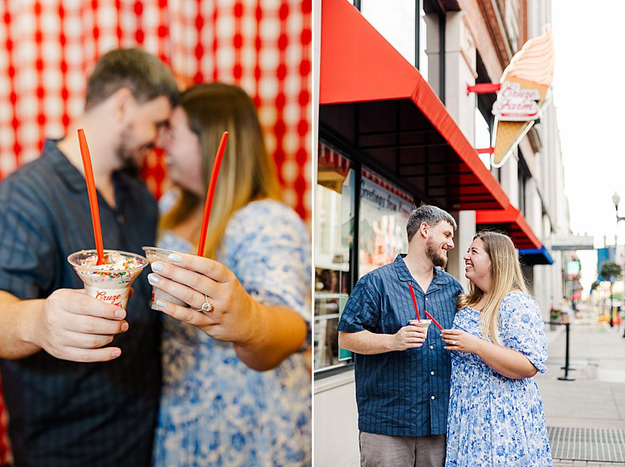 eating ice cream during downtown knoxville engagement