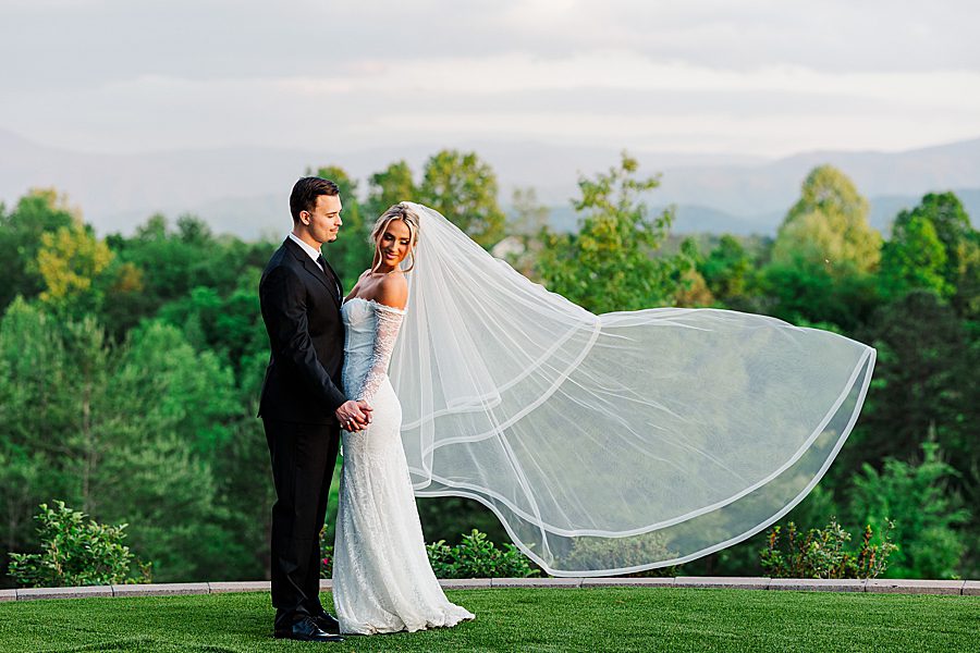 flowy veil during wedding portraits