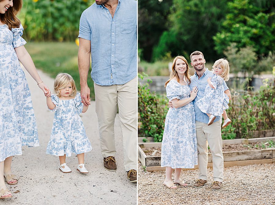 family of 3 at garden maternity session