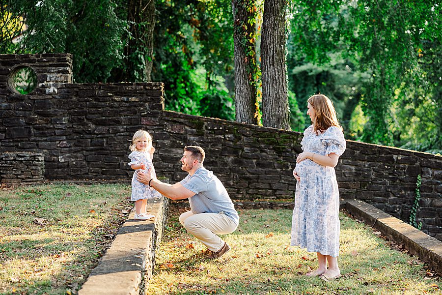 golden hour at garden maternity session