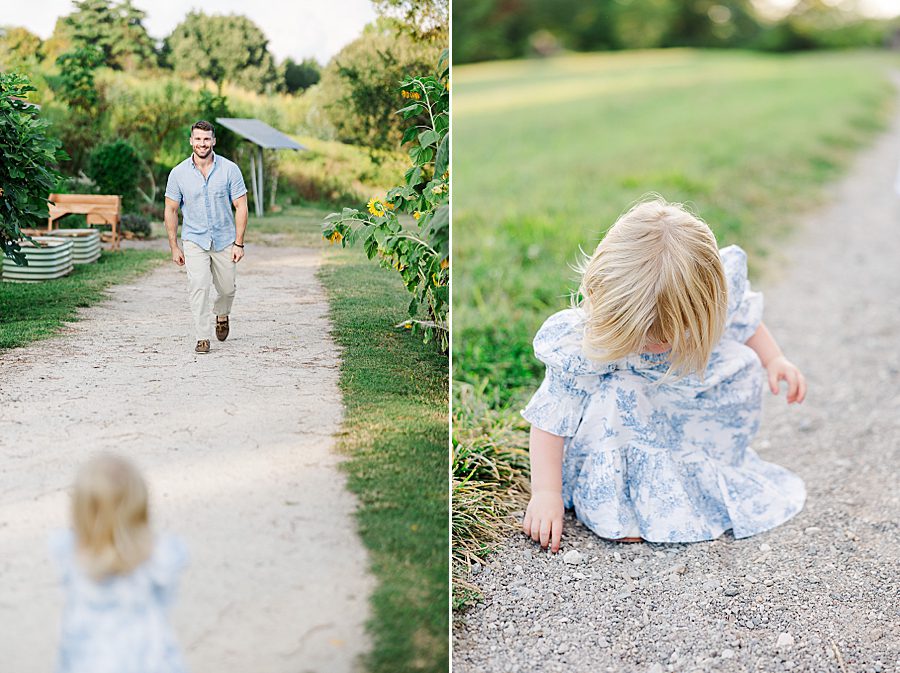 toddler playing in gravel