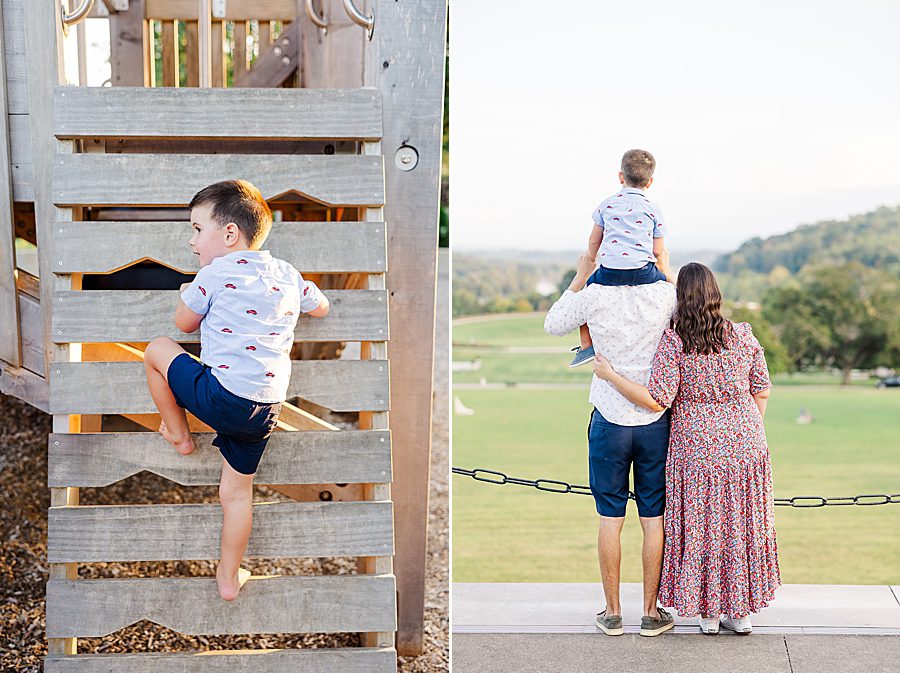 boy climbing playset