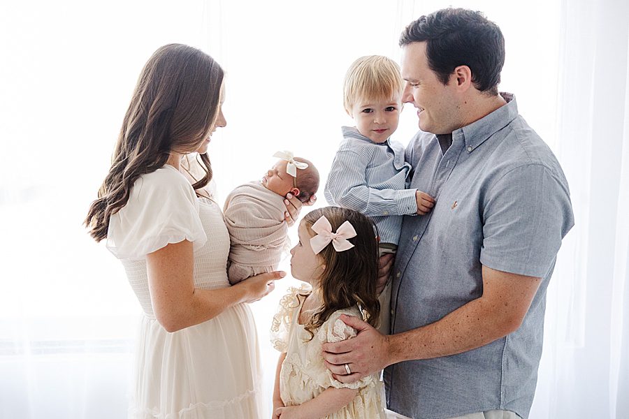 family of 5 at studio newborn session
