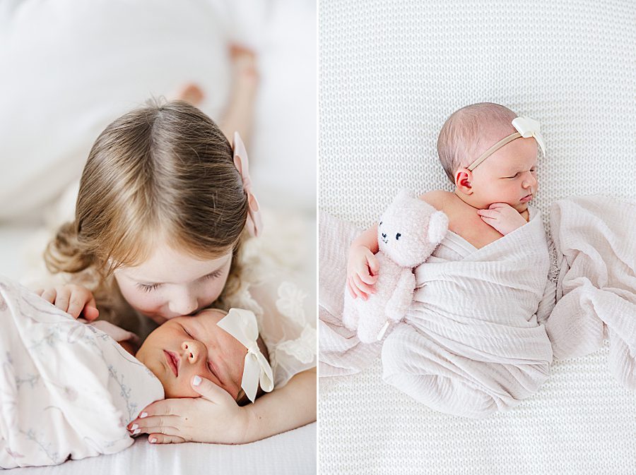 kiss from big sister at studio newborn session