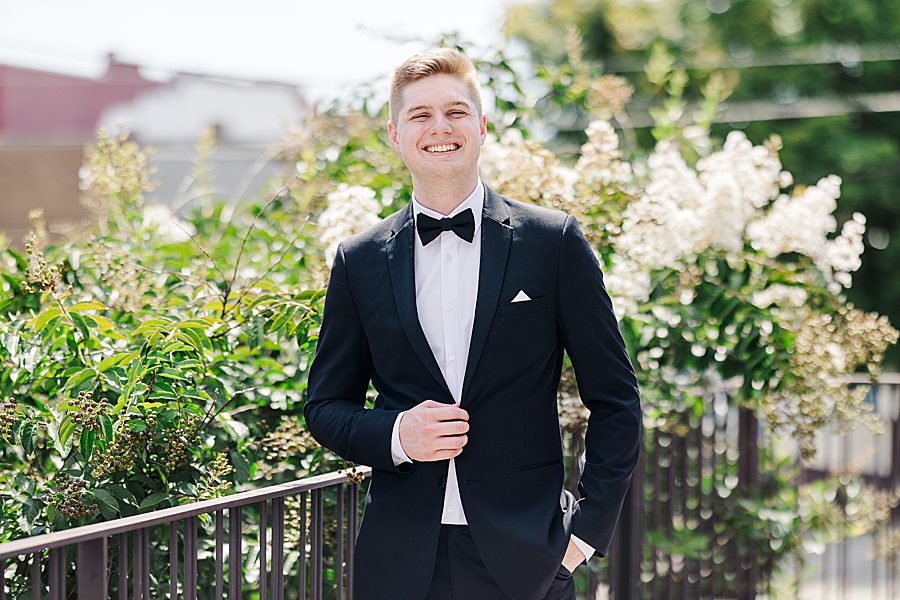 summer press room wedding groom portrait