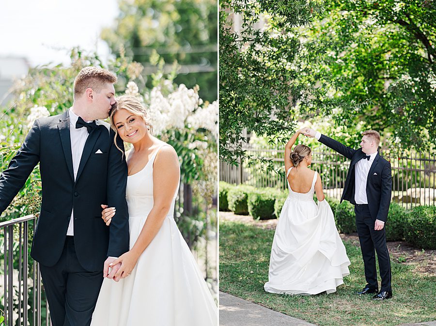bride and groom at summer press room weding