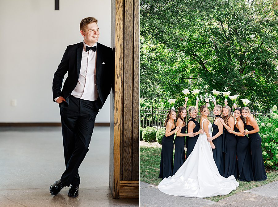 groom leaning on wall