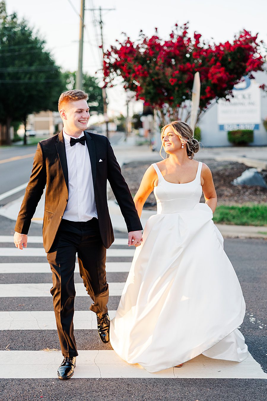 bride and groom during golden hour
