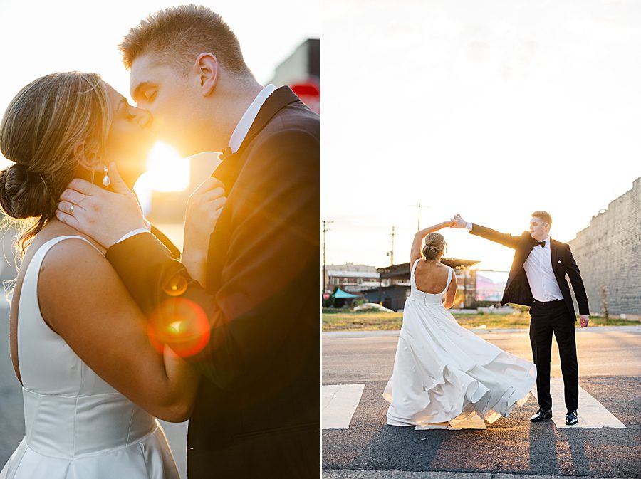 groom twirling bride