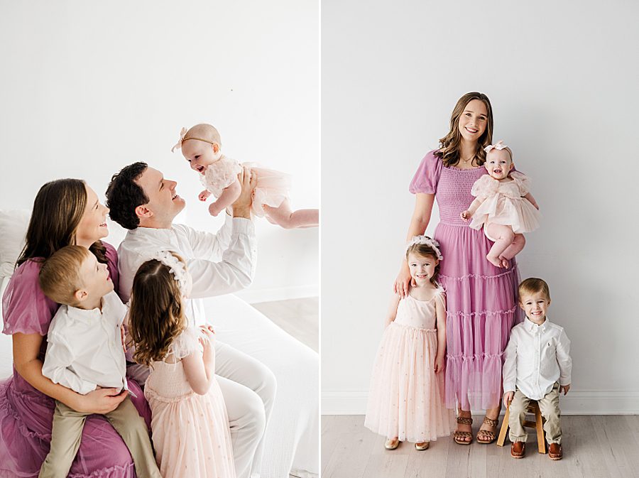mother and children at white room 6 month session