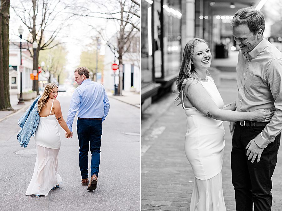 black and white photo of spring downtown knoxville engagement