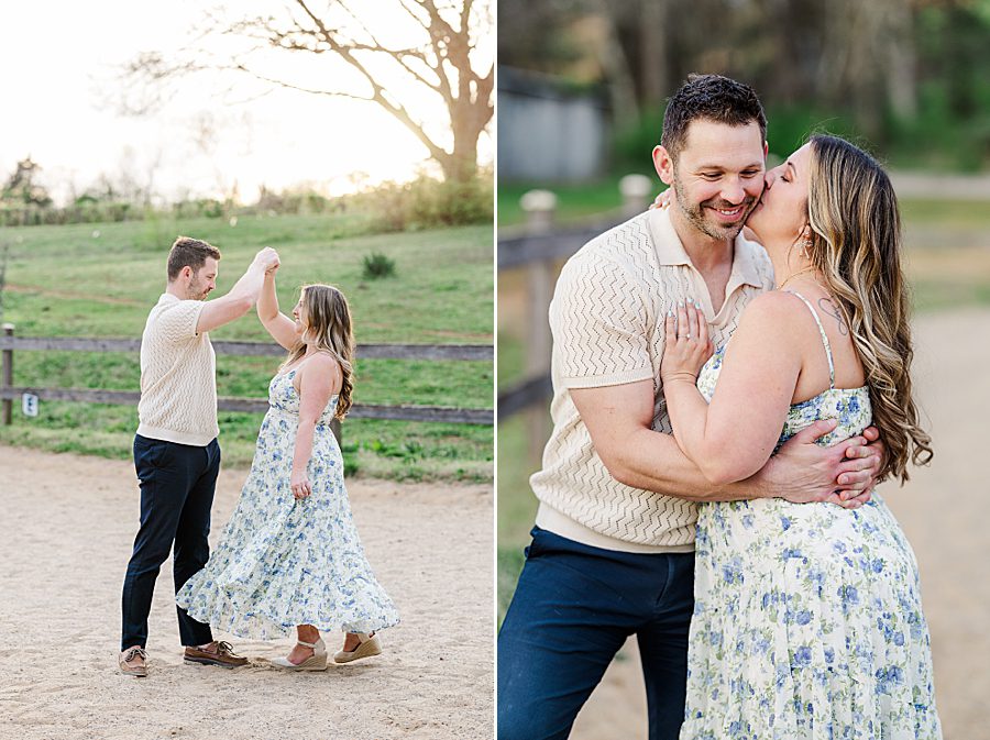 kiss on cheek at engagement session with a horse