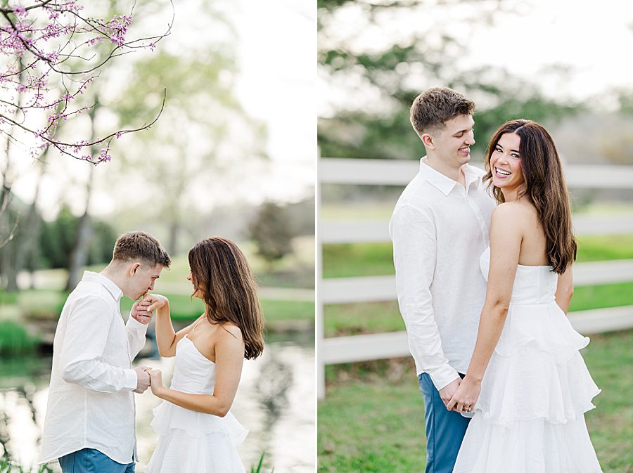 kiss on hand at sunrise marblegate farm engagement