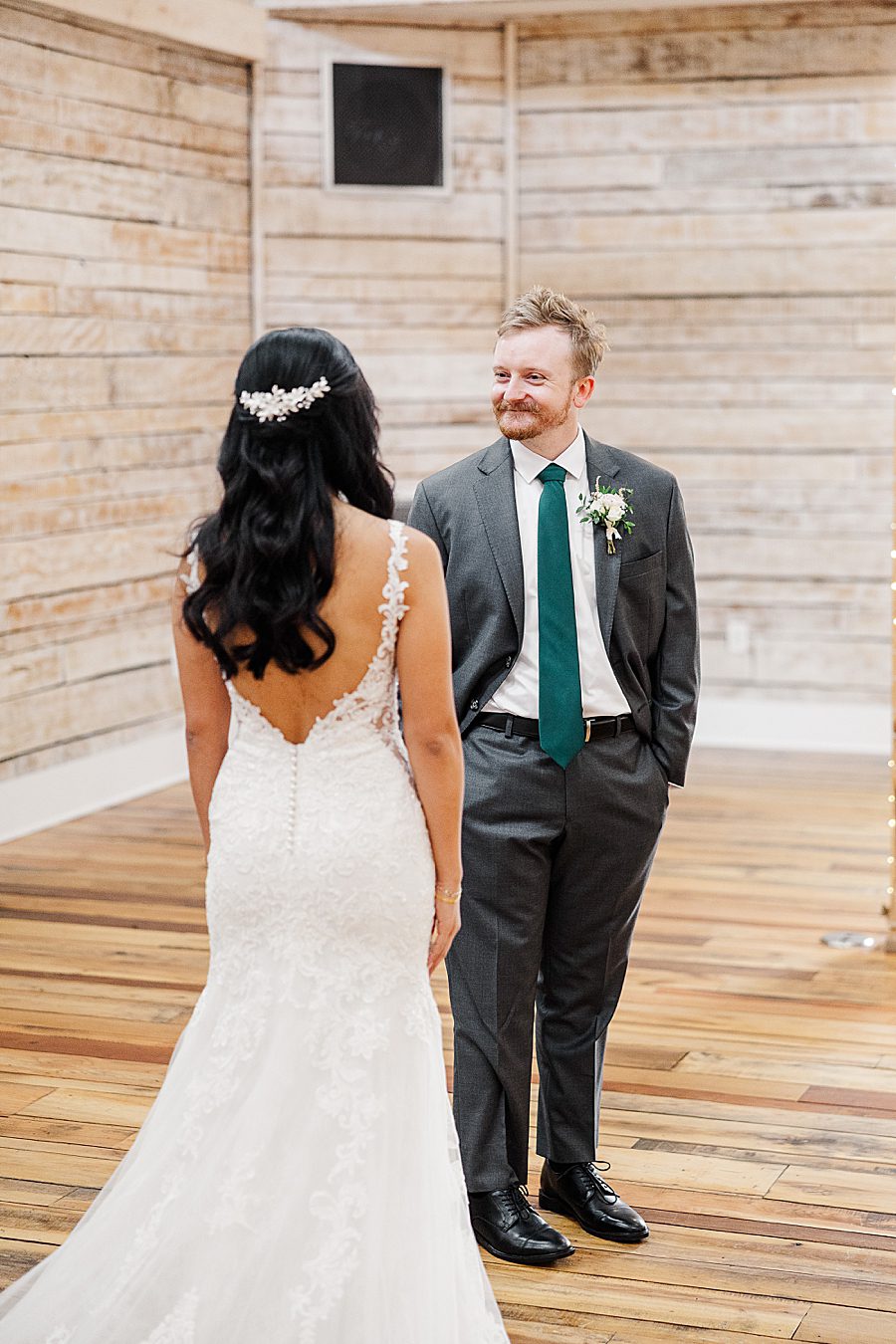 first look at rainy wedding at ramble creek