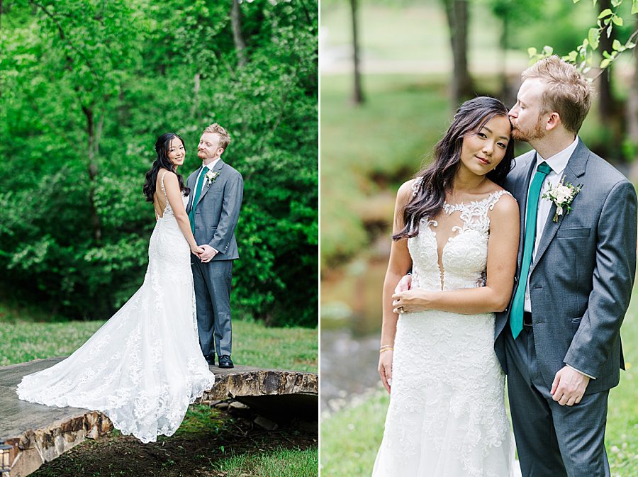 kiss on forehead at rainy wedding at ramble creek