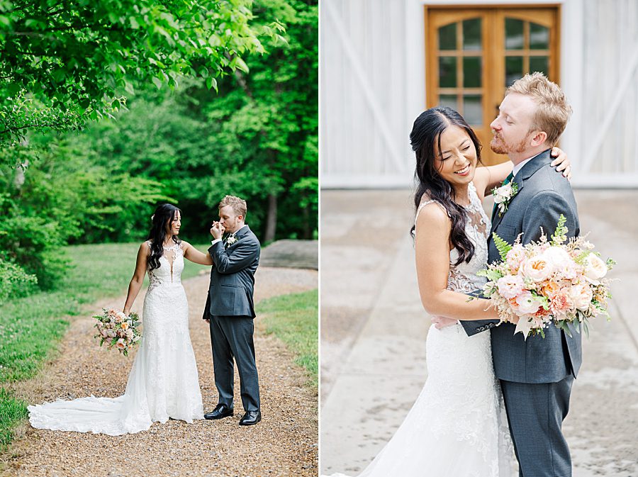 kiss on hand at rainy wedding at ramble creek