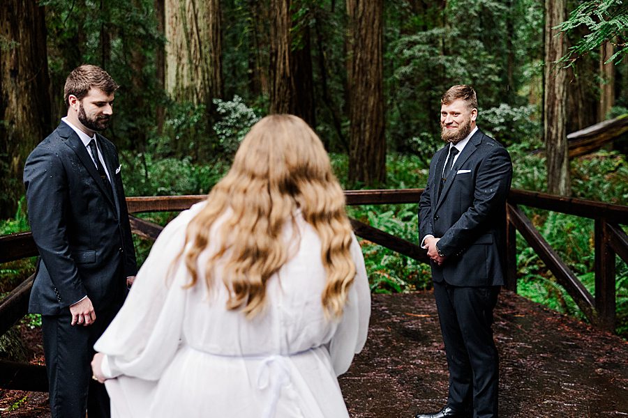 groom seeing bride at ceremony for Redwood National Park Wedding
