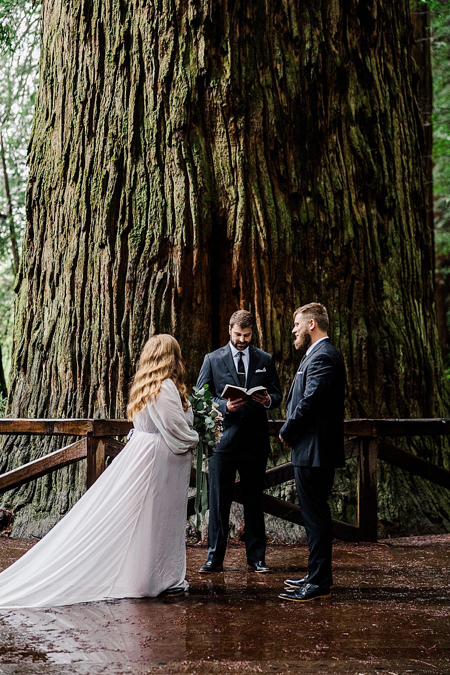 exchanging rings at Redwood National Park Wedding