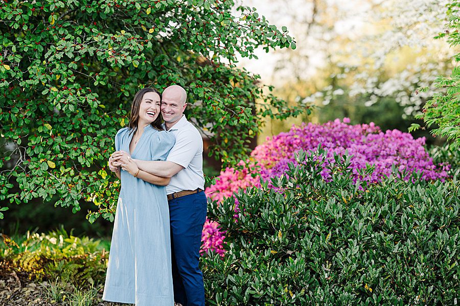 happy couple at spring engagement at knoxville botanical
