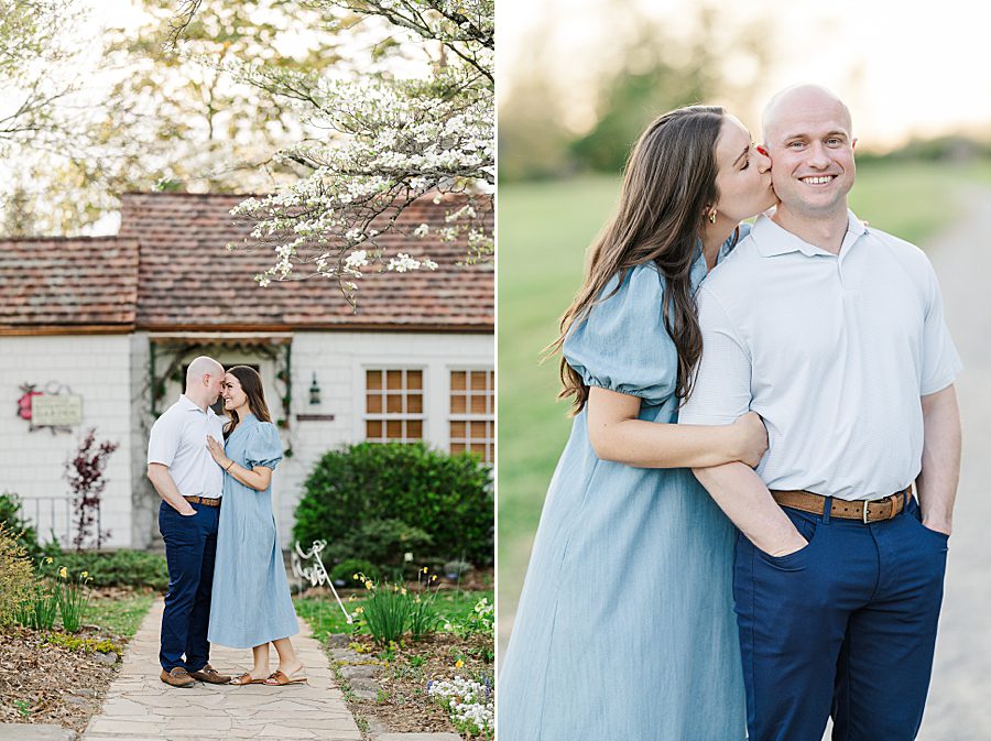 woman kissing man's cheek 