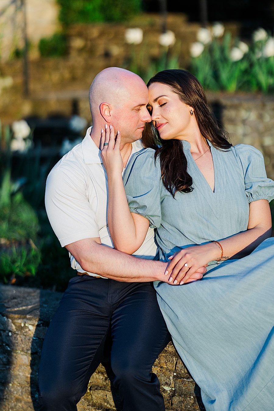 golden hour at spring engagement at knoxville botanical