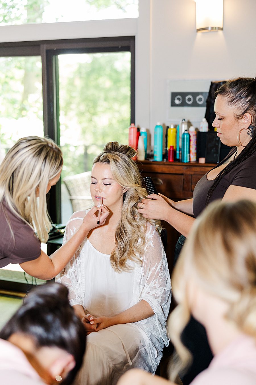 bride getting ready for dancing bear wedding