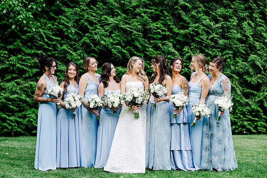 bride and bridesmaids at dancing bear wedding