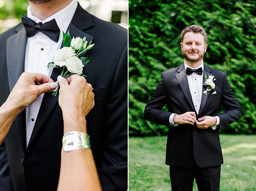 pinning on the bout at dancing bear wedding