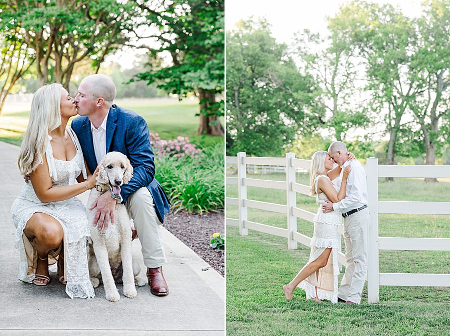 couple with dog at marblegate engagement