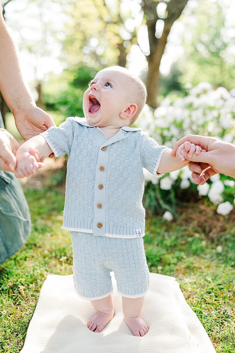 happy boy at spring 6 month session