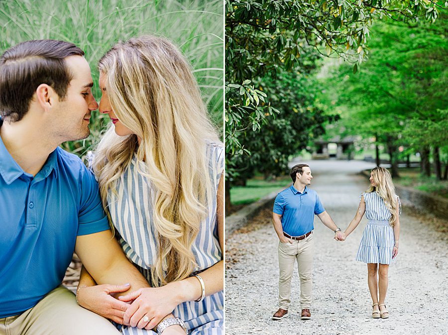 holding hands at spring engagement at knoxville botanical