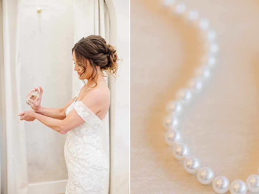 bride putting on perfume for trailhead venues wedding