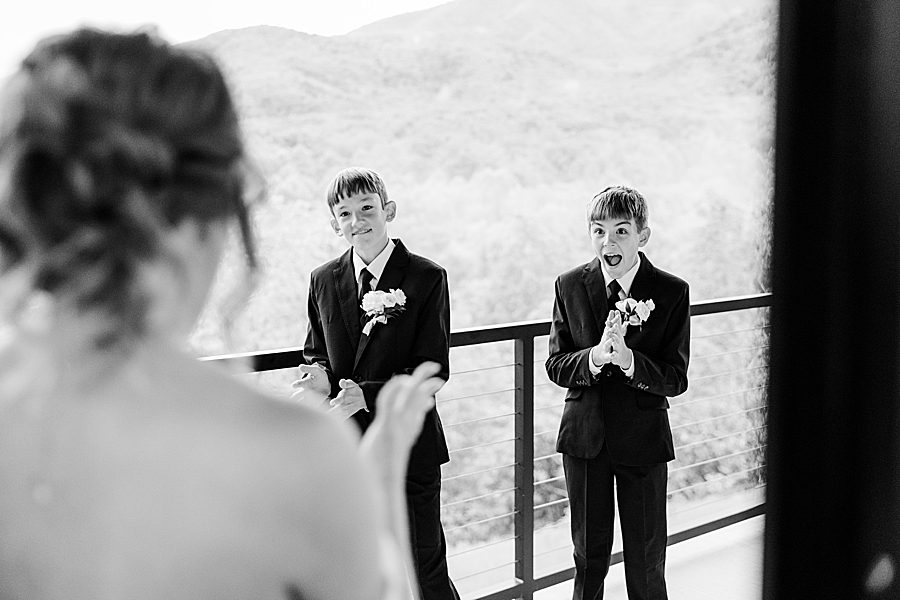sons first look of mom before trailhead venues wedding