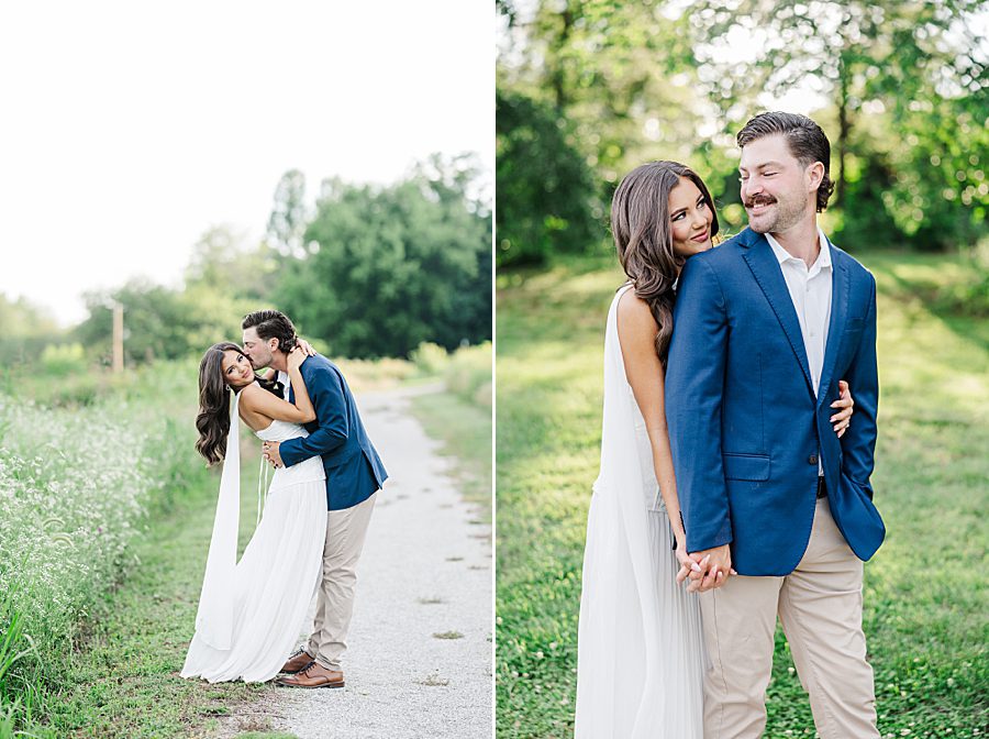 kiss on cheek at garden engagement session