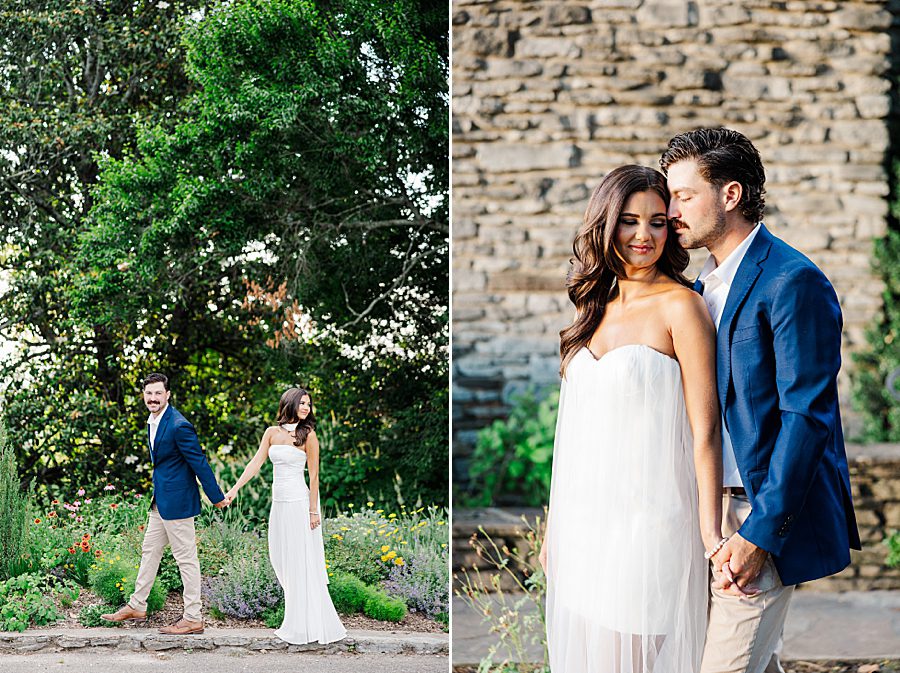 couple walking through garden