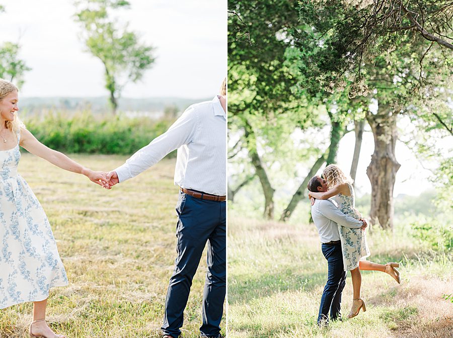 couple holding hands at rainy marblegate engagement