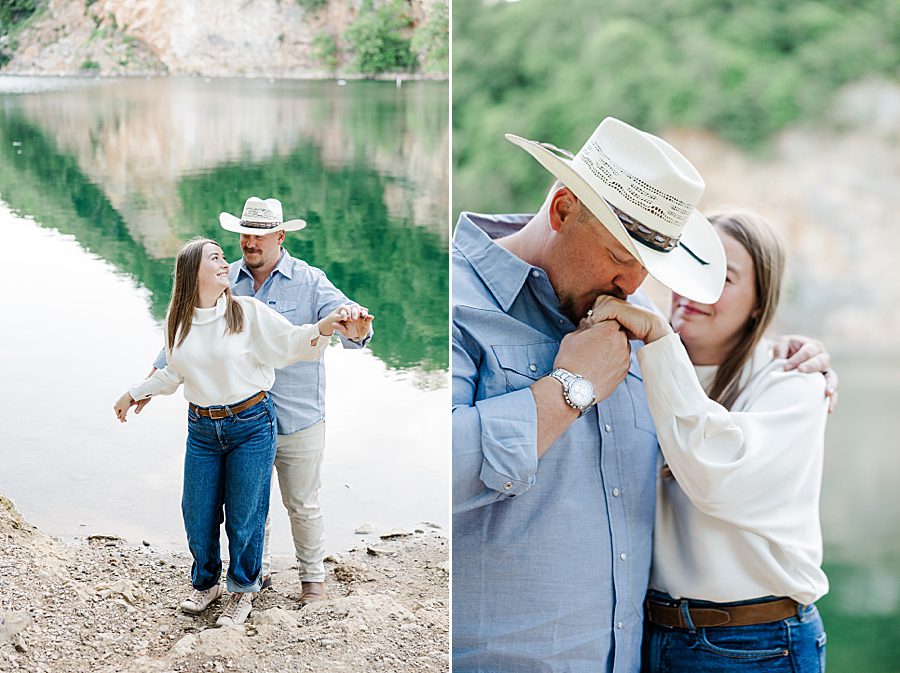 man kissing woman on hand