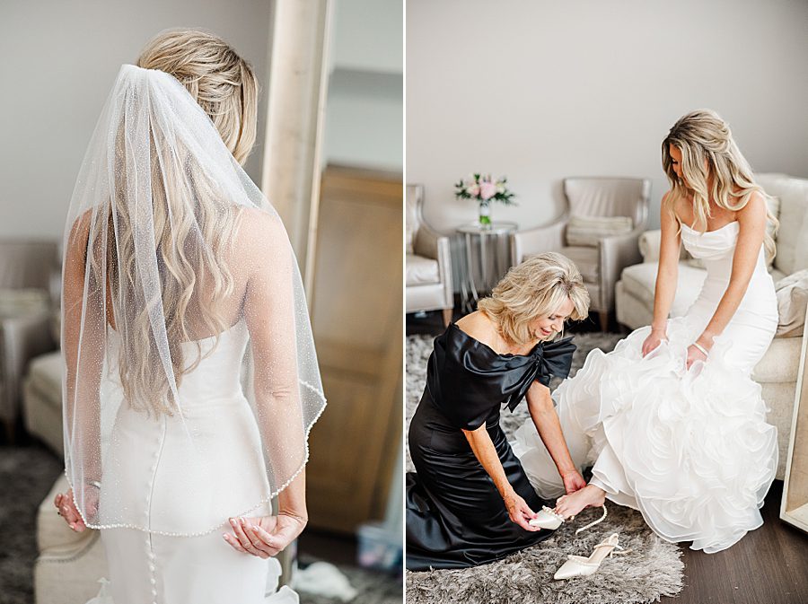 putting on shoes for summer press room wedding