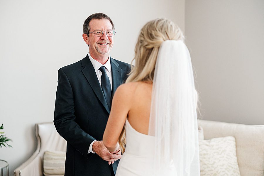 dad first look before summer press room wedding